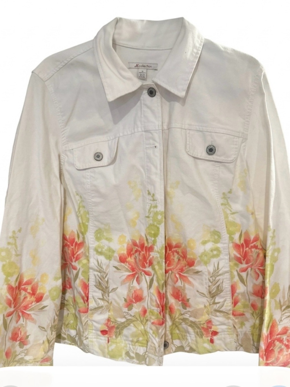 JM collections size 14 white floral denim jacket